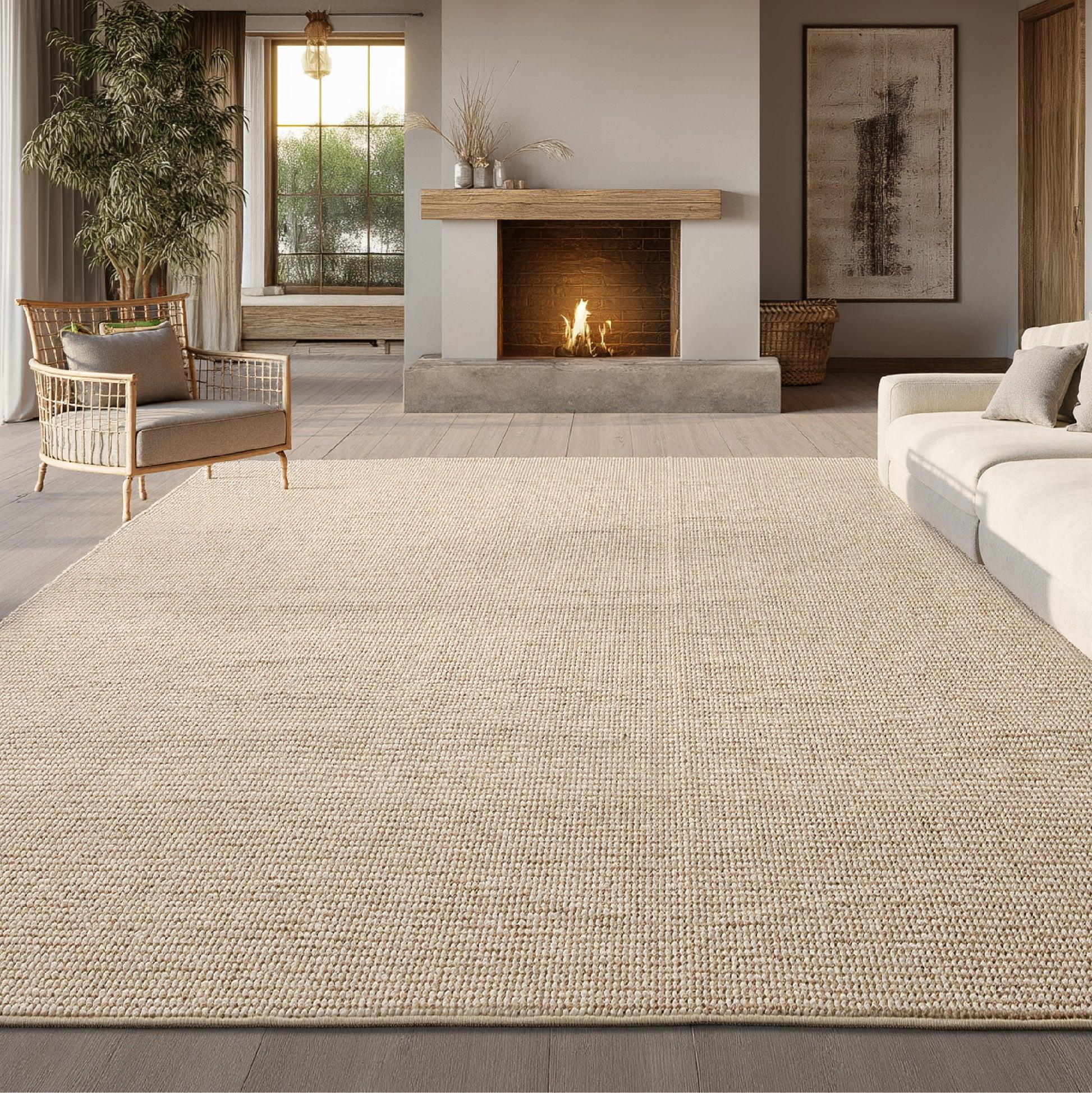 Close-up texture of a hand-knotted wool rug